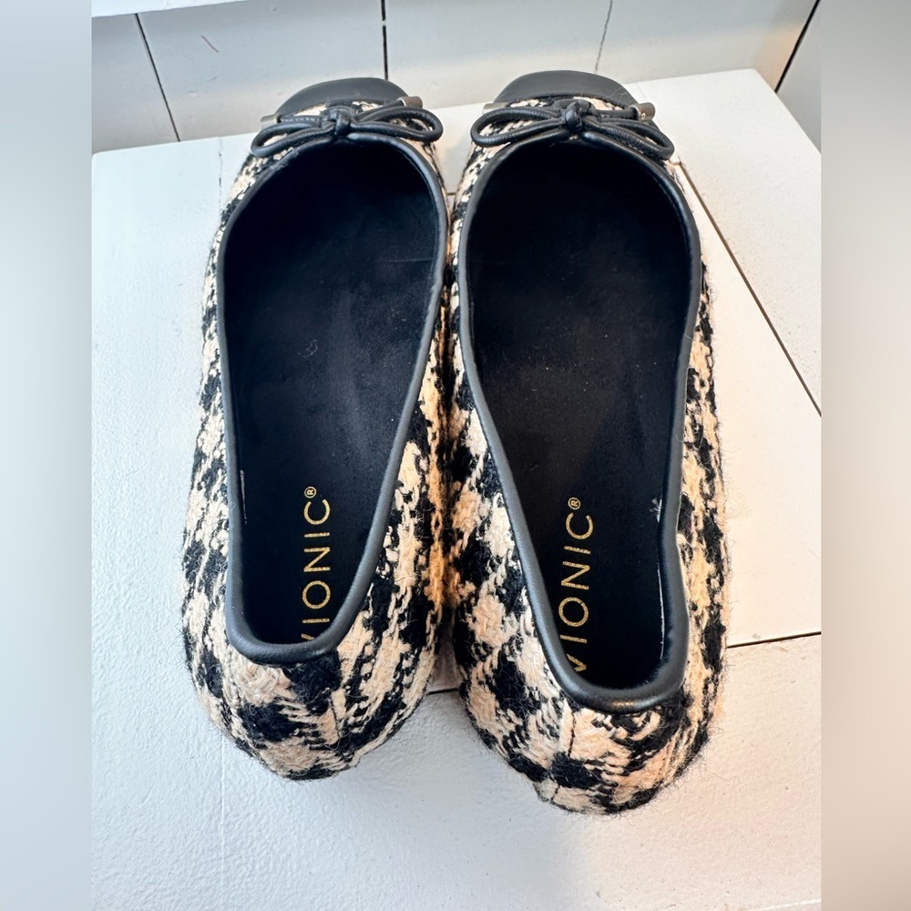 Vionic Klara Ballet Flats Women’s 8.5 Houndstooth Bow Cap Toe Like New Black - Picture 6 of 11